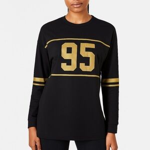 TOPSHOP Black and Gold 95 Long Sleeve Sports Jersey Style Crewneck